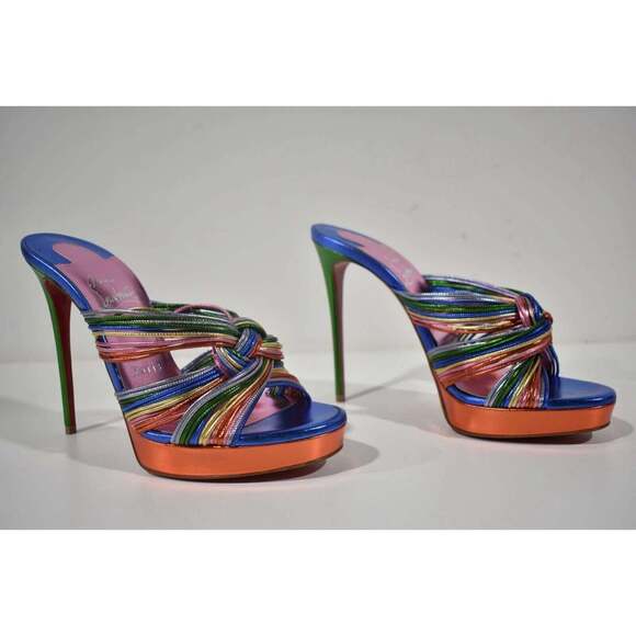 Christian Louboutin Multitaski Alta 120 Multicolor Backless Sandal Heel Pump 37 - Picture 4 of 12